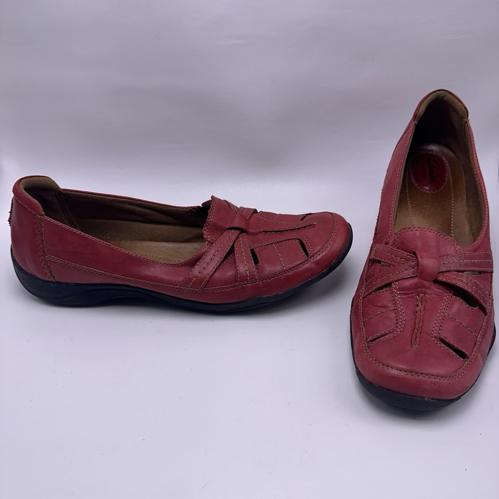 Clarks Red Leather Casual Flats